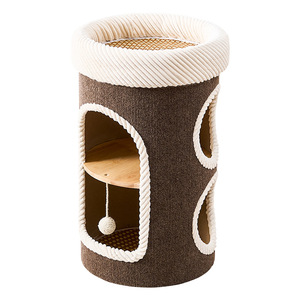 Maison pour chat ronde à plusieurs niveaux avec liseré en corde pour chats, utilisable en toutes saisons - Product Image 4