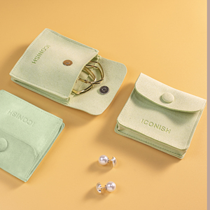 Custom 1.2MM <b>Thickness</b> Microfiber Jewelry Pouch for Earrings, Flap Jewelry Packaging Bag with Button - Product Image 6