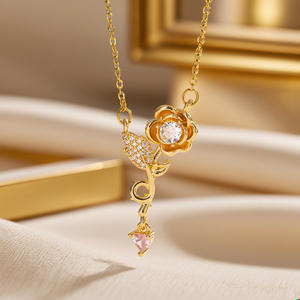 Collare De Acero inossidabile elegante fiore rosa collana in acciaio inox per le donne in acciaio inox catena clavicola gioielli - Product Image 2