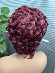 Sedittyhair Pixel Cut Bob 13x4 Encaje Frontal Rizado 100% Original Cabello humano <span class=keywords><strong>Chimo</strong></span> Remy Peluca corta - Product Image 2