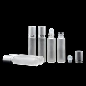 Botellas de vidrio esmerilado de 10 ml con bola de vidrio para aceites esenciales, masajes, envases cosméticos, forma cilíndrica - Product Image 4