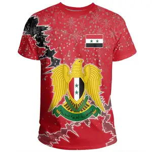 Syrian Eagle Pattern Striped Style Logo Shirt Red Men's High-quality Crewneck T-shirt 3D Printed On Demand Sublimation Shirt