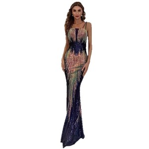 Robe de soirée sirène à sequins, dos nu, taille naturelle, motif abstrait, en fibre de polyester, longue, pour banquet, fête ou spectacle - Product Image 4