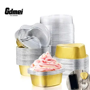 GDMEI Food Grade san valentino 100ml di padelle d'oro Mini pagnotta a forma di cuore contenitori per torta in alluminio con coperchi per animali domestici