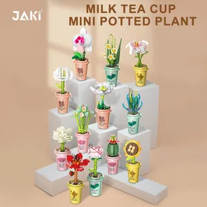 JAKI decoración del hogar regalo lirio orquídea planta en maceta leche té taza flor bloques de construcción juegos de ladrillos para niños