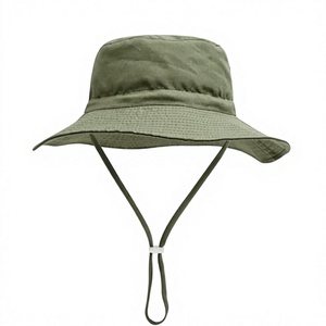 Olive Green Breathable Waterproof 100% Cotton Mesh 6-Panel Bucket <b>Hat</b> Adjustable Strap Unisex Adults Outdoor Spring <b>Summer</b> - Product Image 1