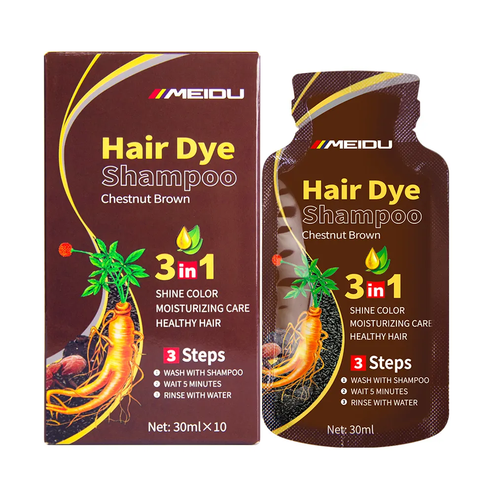 Etiqueta privada planta natural sin amoníaco rápido permanente 3 en 1 Color Negro ginseng champú para tinte de cabello a base de hierbas
