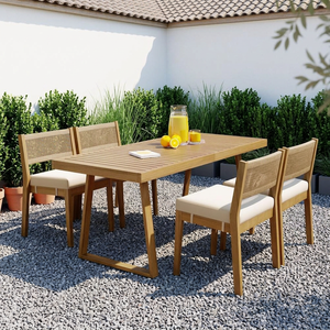 Outdoor Teak Wood Dining <b>Set</b> Table with Woven Chairs Patio <b>Garden</b> Restaurant Cafe Hotel Villa Furniture Manufacturer Indonesia - Product Image 1