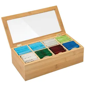 Choice Fun Bamboo Tea Bag Storage Organizer Wooden Tea Box With Transparent Lid