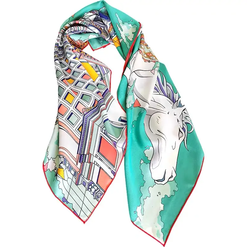 高品質スクエアツイルシルクスカーフ卸売印刷カスタムシルクスカーフ手巻き