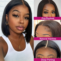Perruques Bob vietnamiennes lisses et abordables en cheveux humains, perruques Lace Front pour femmes noires, perruque Pixie sans colle avec dentelle HD frontale en cheveux humains