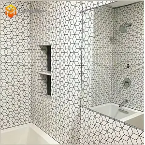 Azulejos de parede de cerâmica de banheiro, design simples, forma de disco em forma de 6mm, telha de mosaico vitrificada branca