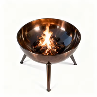 Brasero rond en métal pour extérieur, foyer à bois, finition bronze martelé, pieds trépieds