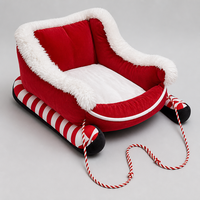 Lit de Noël en peluche YAOYUE pour animaux de compagnie, canapé pour chien et chat en fausse fourrure rouge avec motif flocon de neige et coussin amovible
