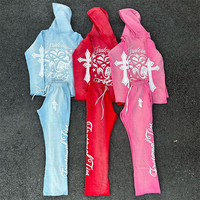 Pantalons évasés vintage pour hommes, personnalisés, effet délavé à l'acide, brodés, imprimés en relief, streetwear, sweats à capuche effet délavé à l'acide, ensembles de survêtements pour hommes