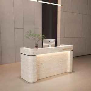 Bàn tiếp tân hiện đại kiểu chữ L dành cho 2 người, thiết kế đá tự nhiên Travertine La Mã, bàn tiếp tân bằng đá cẩm thạch cho văn phòng khách sạn - Product Image 2