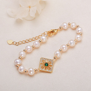 Pulsera de Moda con Perlas de Agua Dulce de 6 mm con Incrustaciones de Microcirconitas Inyectadas en Oro de 14K, Estilo Bosque Retro Francés, Regalo para Mejor Amiga - Product Image 3