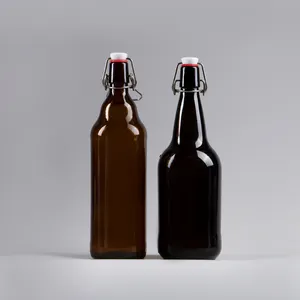 32oz 1000ml amber brown recycled swing top glass bottle for beer wine packaging