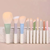 Juego de 10 brochas de maquillaje portátiles de la serie Morandi, brochas de maquillaje sintéticas de viaje bonitas de Color, logotipo personalizado
