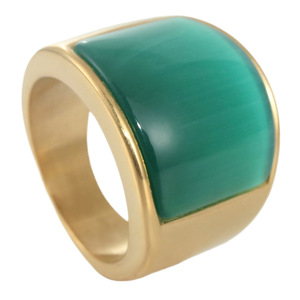 Yunnique Anillo de ágata ancho para hombre con engaste de oro, bisel geométrico en forma de U con incrustaciones de color verde esmeralda, regalo de joyería de moda - Product Image 5