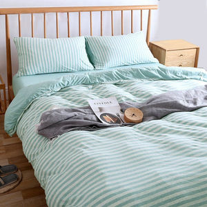 Juego de Sábanas a Rayas Suaves al por Mayor, Tejido de Punto Jersey, 100% Algodón, Juego de Ropa de Cama con Funda Nórdica - Product Image 1