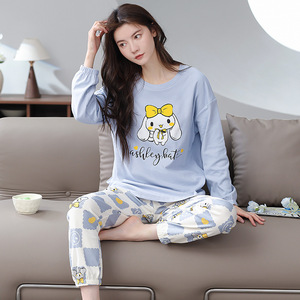 <span class=keywords><strong>Pyjama</strong></span> double face en coton pur pour femmes, automne et hiver, manches longues, épaissi, mode Cartoon Girl Casual Sports Lingerie - Product Image 1