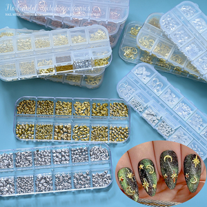 12 Lưới Kim Loại Nail Charms Vàng Móng Tay Nghệ Thuật Đinh tán Vàng Sao Trăng Hỗn Hợp Stud Cho Móng Tay Nghệ Thuật Trang Trí Nguồn Cung Cấp - Product Image 4