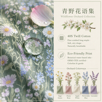 Tissu en coton 100% imprimé fleurs sauvages, sergé 40S, écologique, vert sauge, pour literie, rideaux et aménagement de jardin