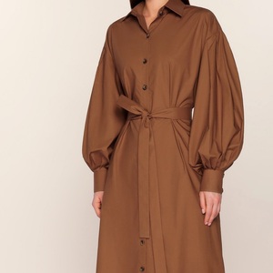 Robe <span class=keywords><strong>tunique</strong></span> à manches longues pour femmes en gros personnalisée, robe élégante à manches bouffantes, chemise décontractée, robe midi pour femmes - Product Image 4