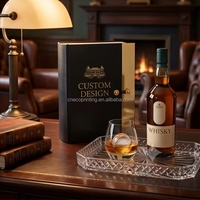 Caja de Regalo para Licor y Whisky con Cubierta de PU Estilo Libro, Impresión de Logotipo Personalizada, con Compartimentos para Botella y Vasos