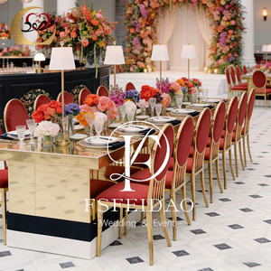 Chaise de mariage en acier inoxydable à dossier rond de conception dorée pour événements en plein air modernes - Product Image 3