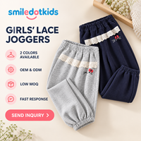 Smiledotkids Pantalon de jogging personnalisé pour enfants, gris, taille à lacets, broderie chat, nœud rouge, doux, OEM ODM, pour petites filles, vente en gros, nouveauté