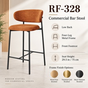 Taburete de bar moderno de terciopelo con estructura y respaldo de metal, entrega en EE. UU. - Product Image 4
