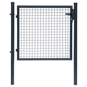 Iron Craft Grey Pvc Coated Wire Mesh Fence Single Europe Garden Gate With Safty Lock Round post