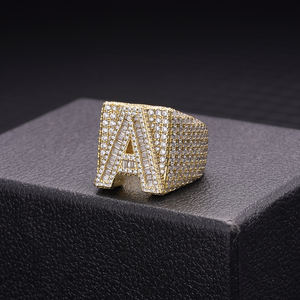 Custom Hiphop Big Bling Full Iced Out Cz <strong>Moissanite</strong> Brass 925 Silver a to Z 26 Letter baguette <strong>Rings</strong> for <strong>Men</strong> - Product Image 4
