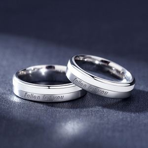 แหวนคู่ชุบเงิน Anillos De Pareja แหวนคู่รักสลักอักษร Fallen for You แหวนแต่งงานแบบปรับขนาดได้ แหวนเปิดสำหรับงานแต่งงาน เครื่องประดับงานแต่งงาน - Product Image 4