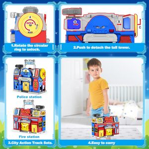 Grande Set Gioco Città con Suoni e Luci, Stazione di Polizia e Vigili del Fuoco Pieghevole, Pista Trasformabile per Bambini da 2 a 4 Anni, in Plastica - Product Image 2