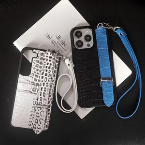 Nuova Custodia Personalizzata in Pelle di Coccodrillo con Laccetto da Polso, Porta Carte e Supporto per Stampa Lettere, con Cordino per <span class=keywords><strong>iPhone</strong></span> 16 Pro Max-11 - Product Image 5