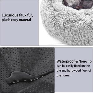 Manufacturer Wholesale Custom 2024 Hot Luxury Faux Fur Plush Fluffy Solid Fiber Large Donut Dog <b>Bed</b> Round Washable Sustainable - Product Image 3