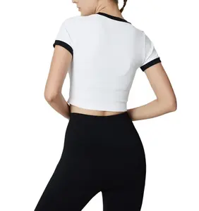 Sommer Strumpfhose Frau Crop Top T-Shirt Casual Basic Ringer T-Shirt Damen Super Soft Cropped T-Shirt Baby Y2k Crop Top Shirt - Product Image 3