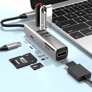 Hub USB C 7-en-1 avec HDTV 2.0 PD 100W alimenté USB 3.0 USB 2.0 <span class=keywords><strong>SD</strong></span> TF lecteur de carte <span class=keywords><strong>adaptateur</strong></span> multiport en aluminium pour <span class=keywords><strong>Mac</strong></span> PC - Product Image 1