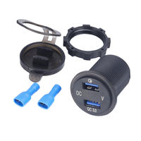 Cargador de Coche USB Dual QC30 con Voltímetro Digital, 12V 24V, Carga Rápida para Coche, Camión, Barco