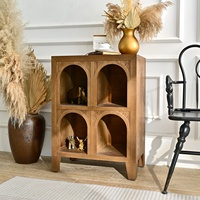 Meuble de rangement en bois de style ferme antique avec panneaux décoratifs et design cintré pour salon, entrée, hôtel