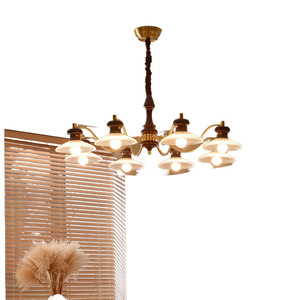 Lámpara de Techo Estilo Retro Americano, con Múltiples Cabezales LED, Madera Sólida y Cobre, para Dormitorio o Sala de Estar - Product Image 5