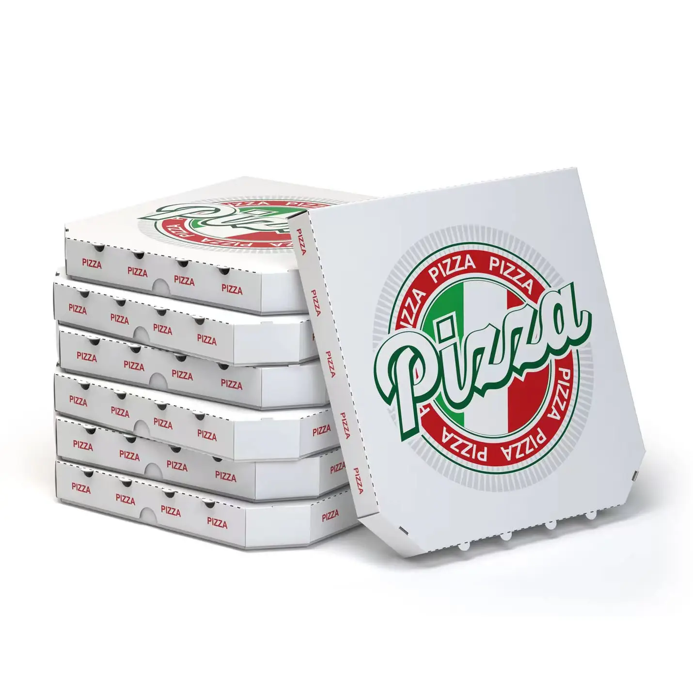 Amostra grátis biodegradável personalizado impresso pizza design papelão ondulado forma irregular pizza embalagem papel caixa com logotipo