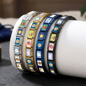 Pulsera Modular Italiana Personalizada, Rectangular, de Acero Inoxidable, Ancha, DIY, Joyería, Cubo de Dibujos Animados, Geométrica, Unisex, para Uso Diario - Product Image 1
