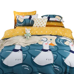 Cartoon 4-Piece Printed Polyester Fibre Bedding Set Soft Comforter Sheet Pillow Set for Children