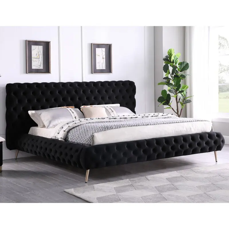 Ganzhou desain furnitur Set kamar tidur penuh mewah kamar tidur Raja furnitur kasur ukuran Queen lapisan kain krem ukuran tempat tidur Modern