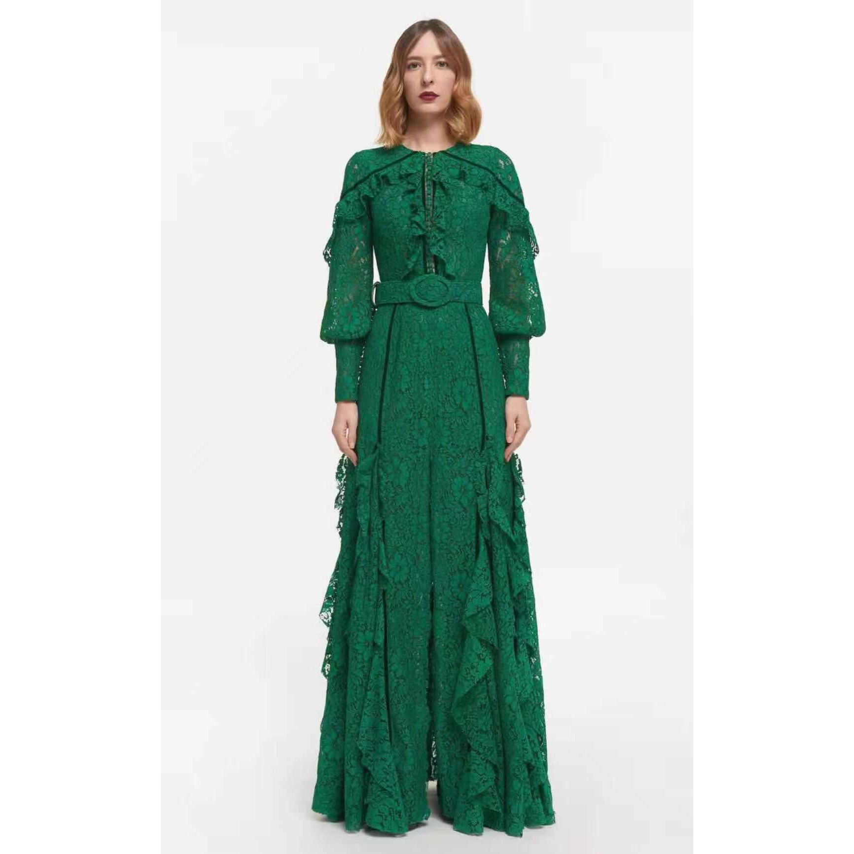 green teardrop lace maxi dress