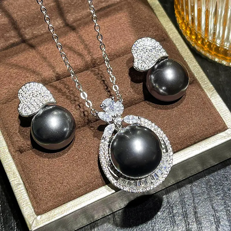 Gioielli sinocri 16 mm14mm gioielli eleganti moda collana di perle orecchini 925 argento Sterling